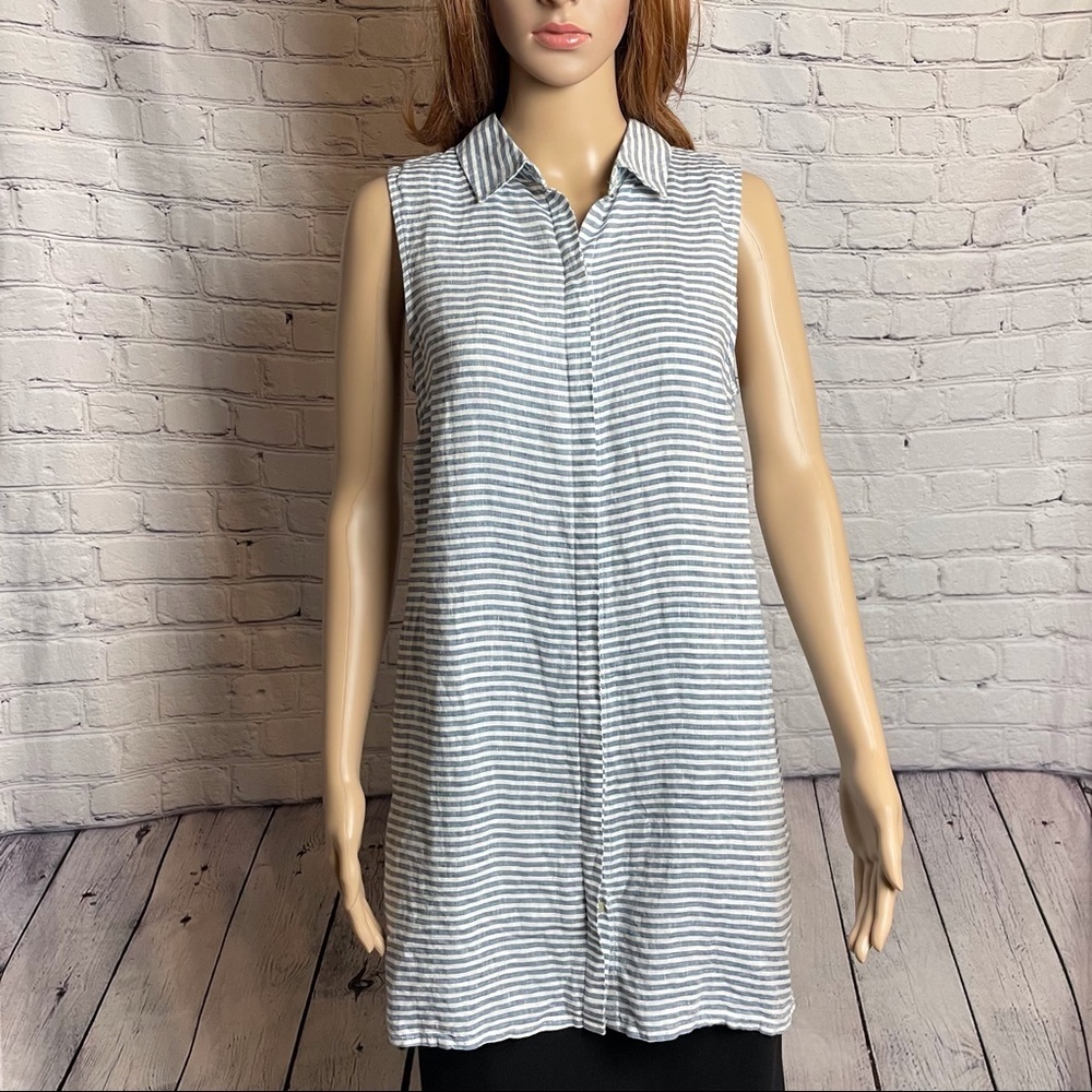 NWT New Tahari Linen Striped Button Sleeveless Shirt Size S